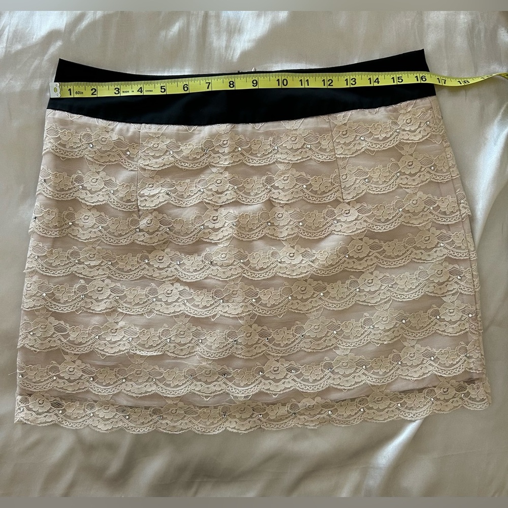 Sugarlips Cream Lace Skirt with Rhinestone Accents